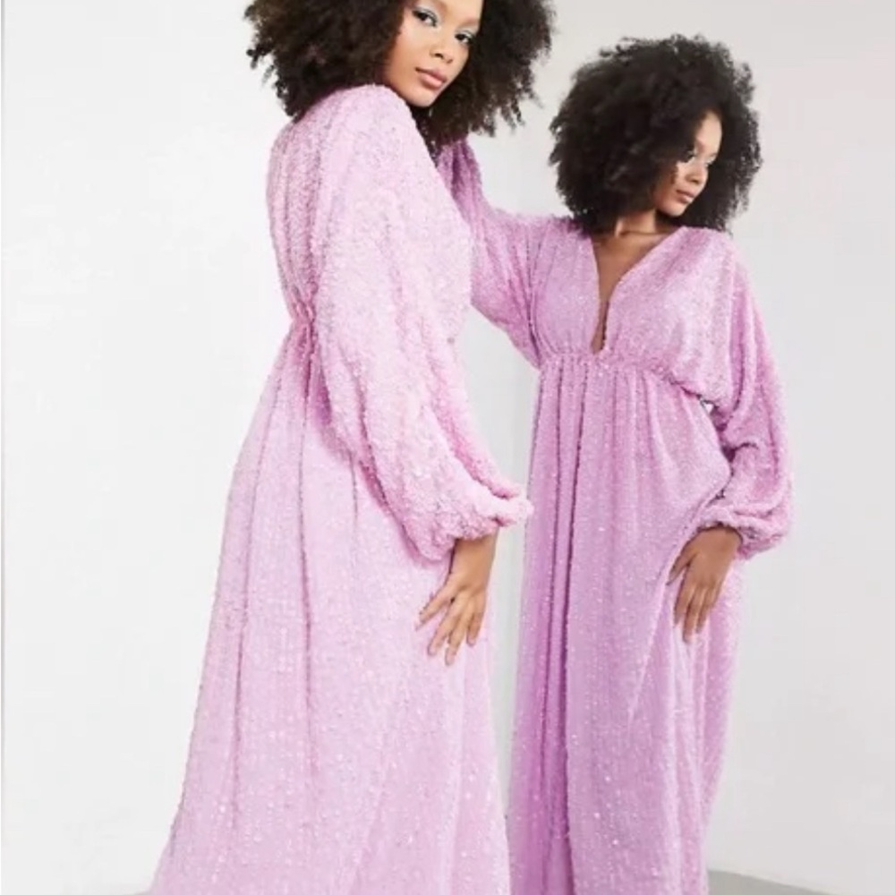 NWT ASOS Midi Balloon Sleeve Pink Sequin Dress
